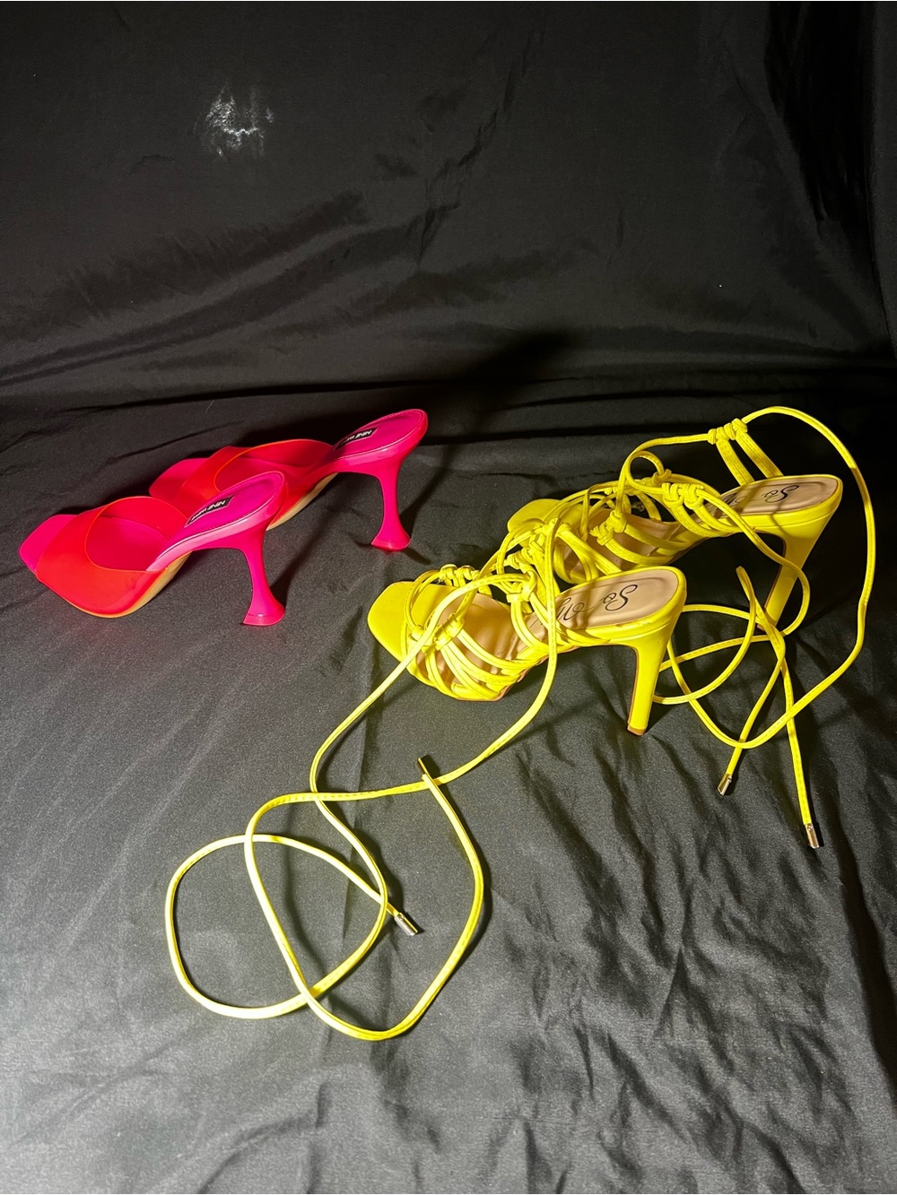 Yellow Lace-Up Stiletto Heels and Women's Hot Pink Kitten Heels- Deal For Both